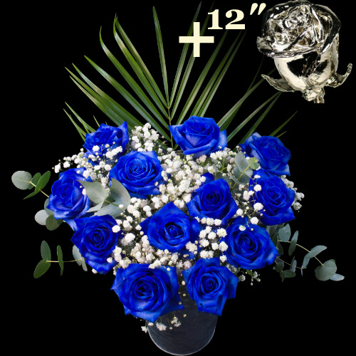 11 Blue Roses and a 12Inch Platinum Dipped Rose
