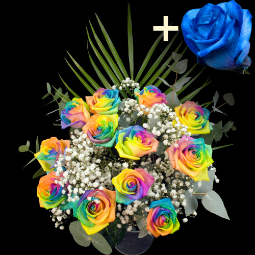 11 Happy Roses and a Blue Rose