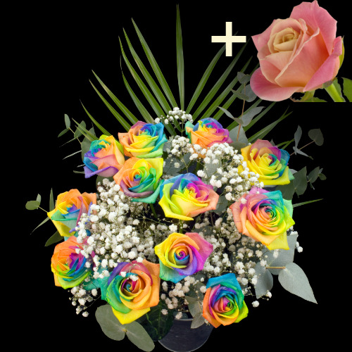11 Happy Roses and a Peach Rose