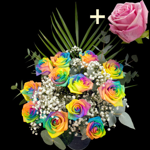 11 Happy Roses and a Pink Rose