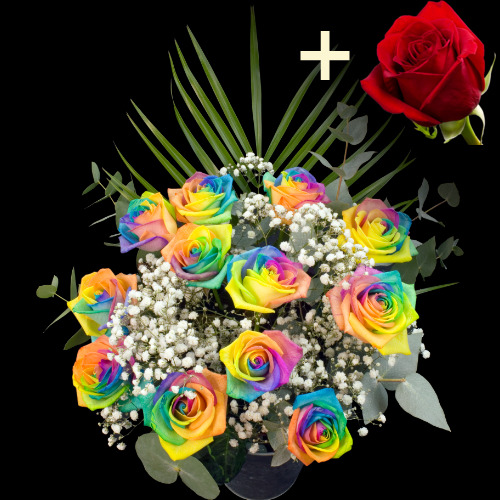 11 Happy Roses and a Red Rose
