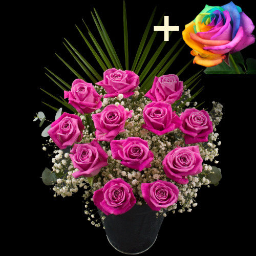 11 Pink Roses and a Happy Rose