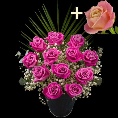11 Pink Roses and a Peach Rose
