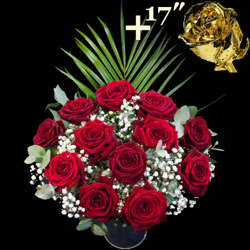 11 Grand Prix Roses and a 17Inch Gold Dipped Rose