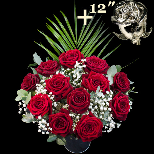 11 Grand Prix Roses and a 12Inch Platinum Dipped Rose