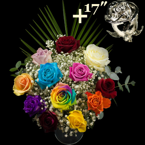 11 Mixed Roses and a 17Inch Platinum Dipped Rose