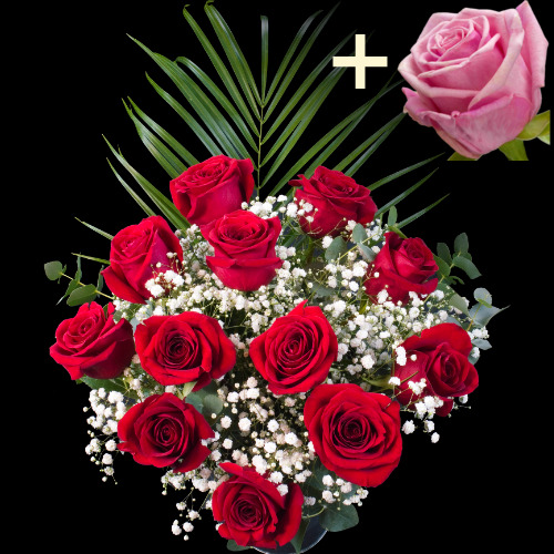 11 Red Roses and single Pink Rose