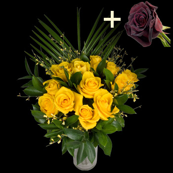 11 Yellow Roses and a Black Baccara Rose