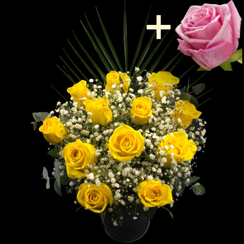 11 Yellow Roses and a Pink Rose