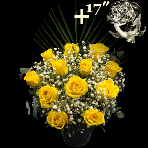 11 Yellow Roses and a 17Inch Platinum Dipped Rose
