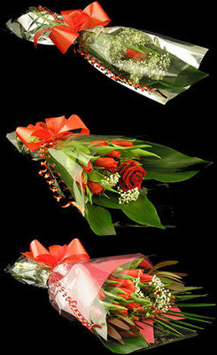 A Single Tulip, A Bouquet of Red Tulips and a Rose and a Extra Deluxe Bouquet of Tulips