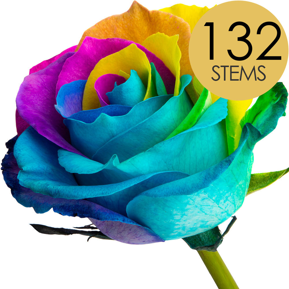 132 Bulk Happy Rainbow Roses